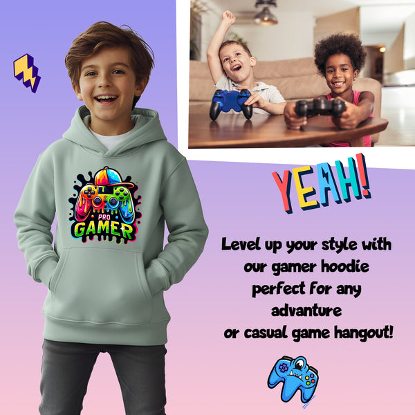 Fringoo Gamer Hoodie for Boys Cotton Rich Soft Hooded Sweatshirt - Pro Gamer Green