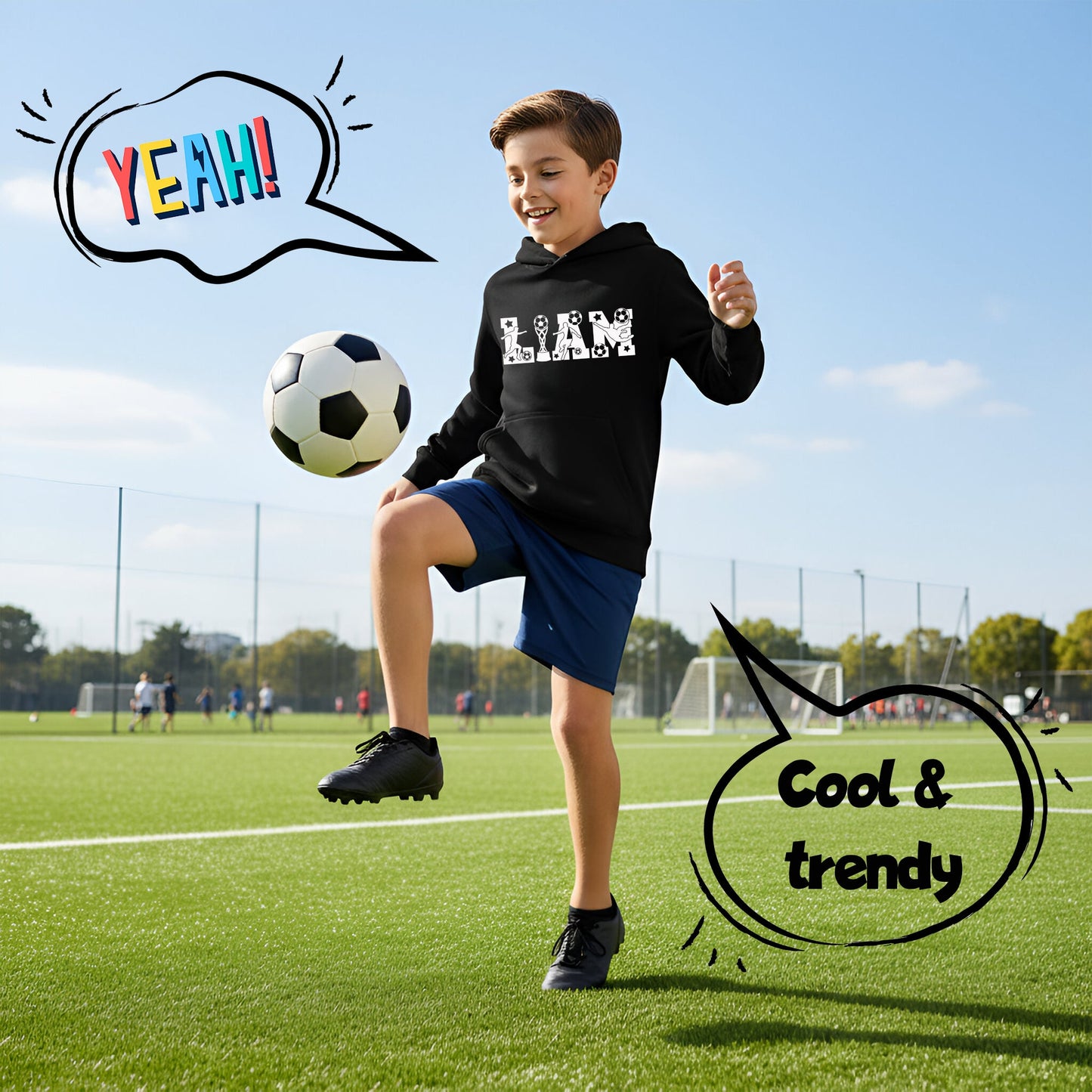 Fringoo Football Hoodie Black for Boys Cotton Rich Soft Hooded Sweatshirt - Football Alphabet Black
