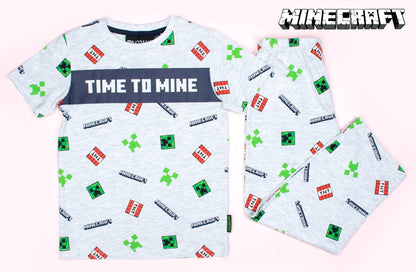Minecraft Short Sleeve Pyjama Set - 'Time to Mine' Grey