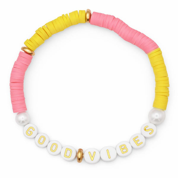 Swifties GOOD VIBES Friendship Bracelet - Pink & Yellow