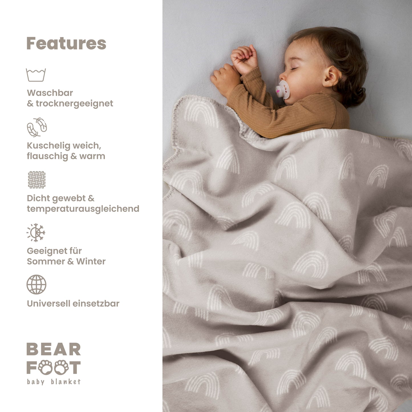 Organic Cotton Baby Blanket, Made in Germany, Rainbow - brown