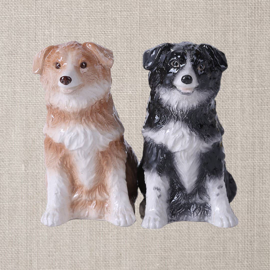 Border Collies ceramic salt and pepper shaker set