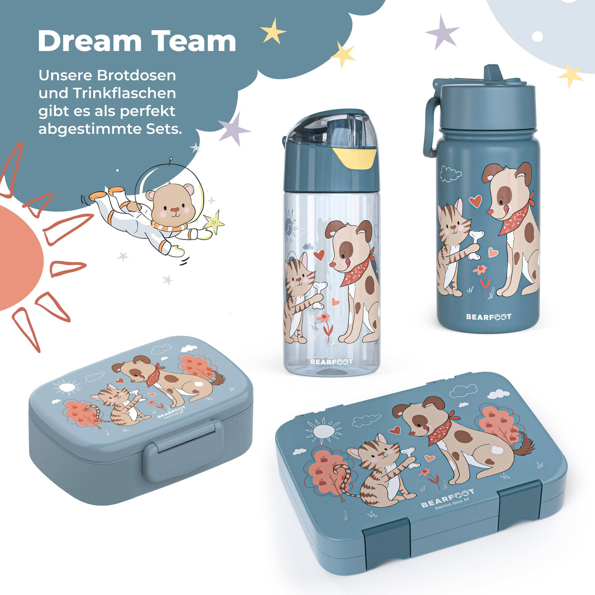 Trinkflasche Kinder leichte Wasserflasche - Hund & Katze blau