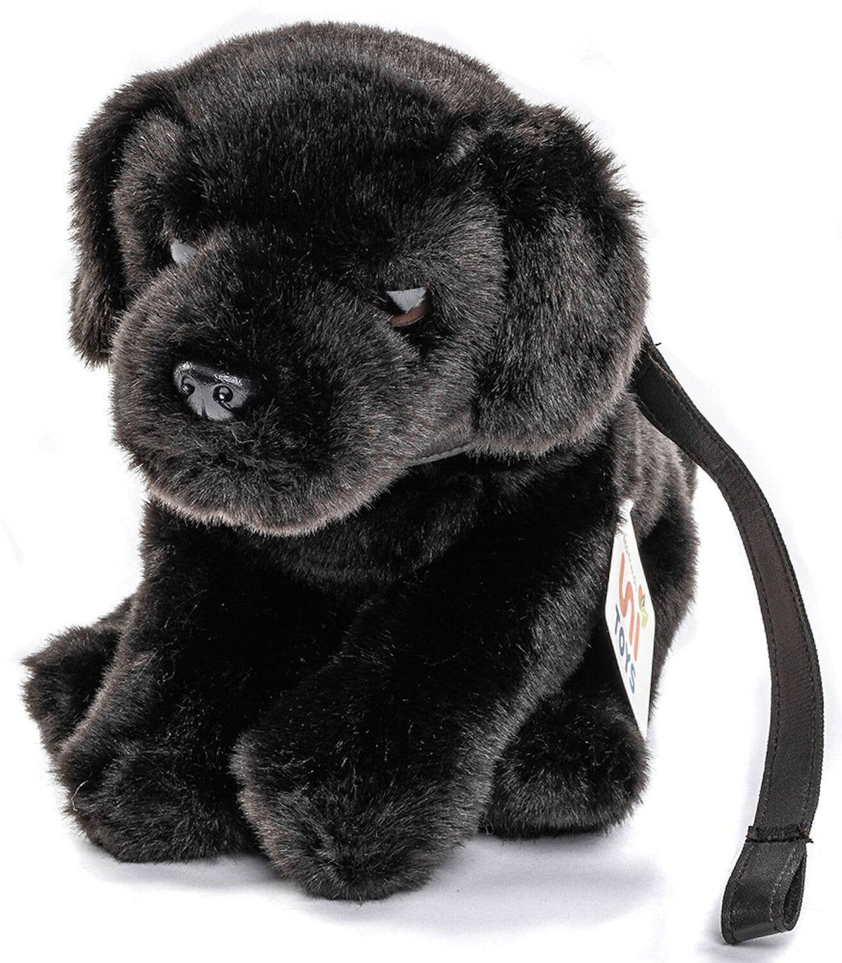 Black labrador puppy plush with leash