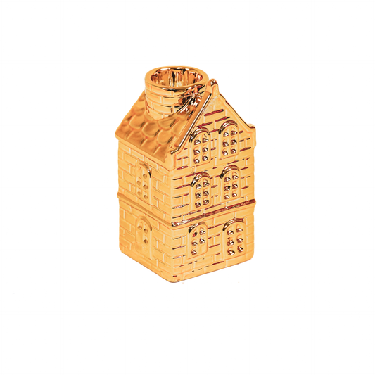 Candlestick - House - Ceramic - Gold - 6x5.5x11cm