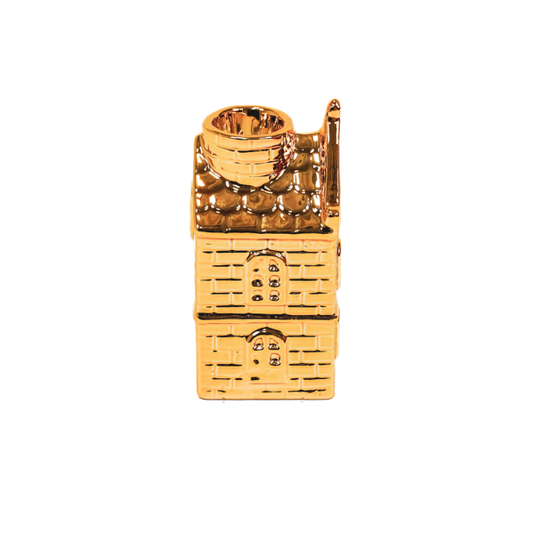 Candlestick - House - Ceramic - Gold - 6x5.5x11cm