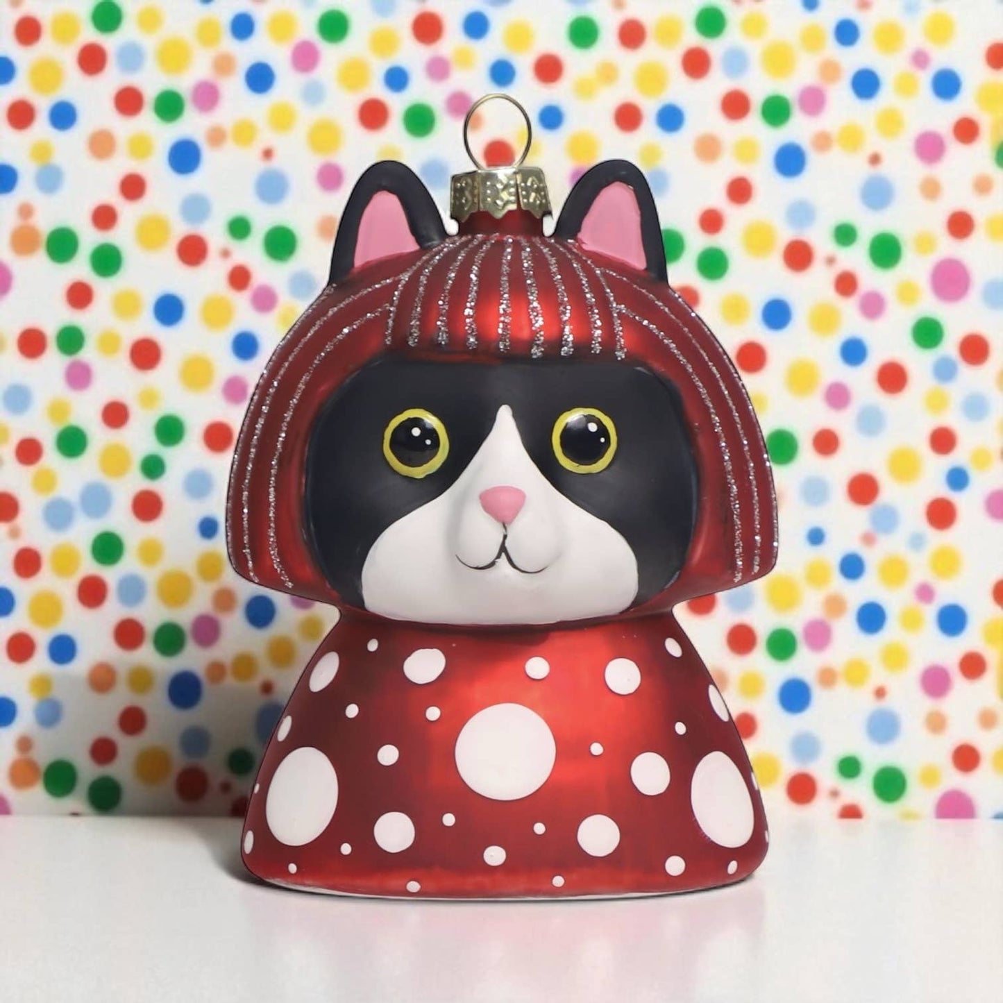 Yayoi Kusameow Kusama Black and White Cat Christmas Ornament