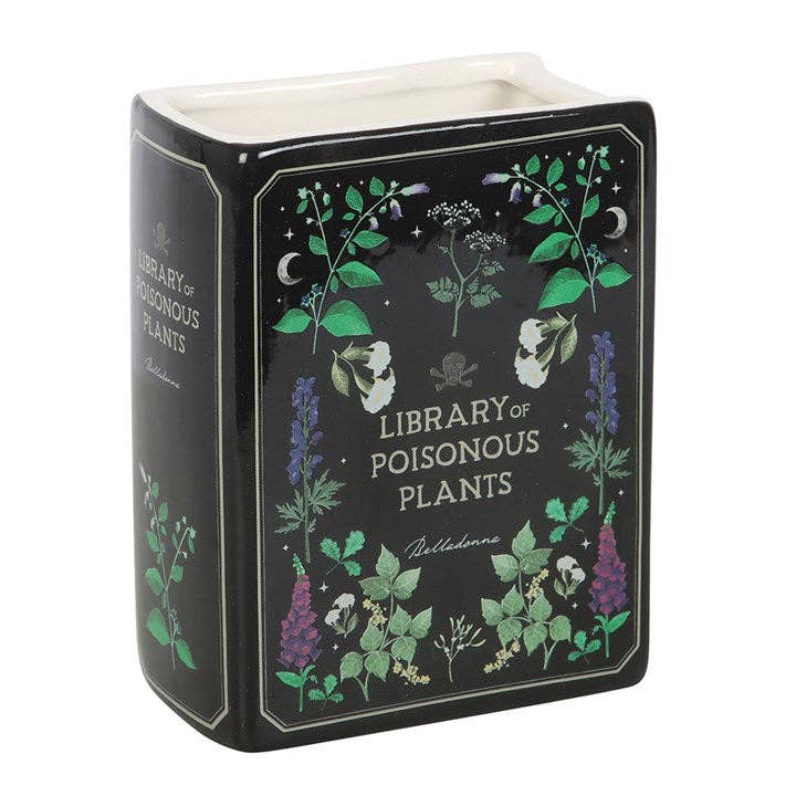 Gothic botanical book-shaped vase of poisonous plants