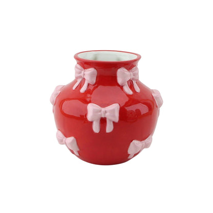 Vase - Vase à fleurs Rubans - Rouge/Rose - 14,5x14,5x13cm