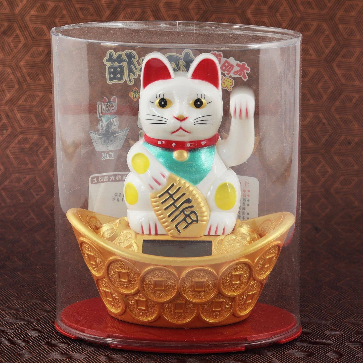Chat chanceux solaire blanc 14cm