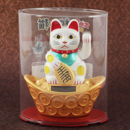 Chat chanceux solaire blanc 14cm