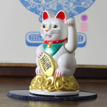 Maneki-neko lucky cat, undulating cat, 11 cm, white