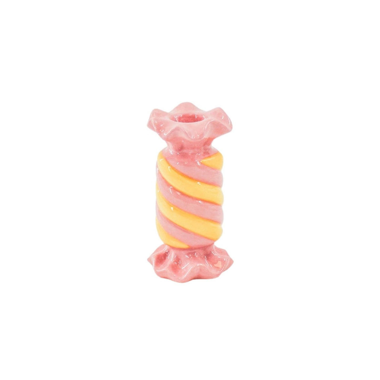 Candlestick - Toffee Candy - Ceramic - Pink/Yellow - 7.5x7.5x13 cm