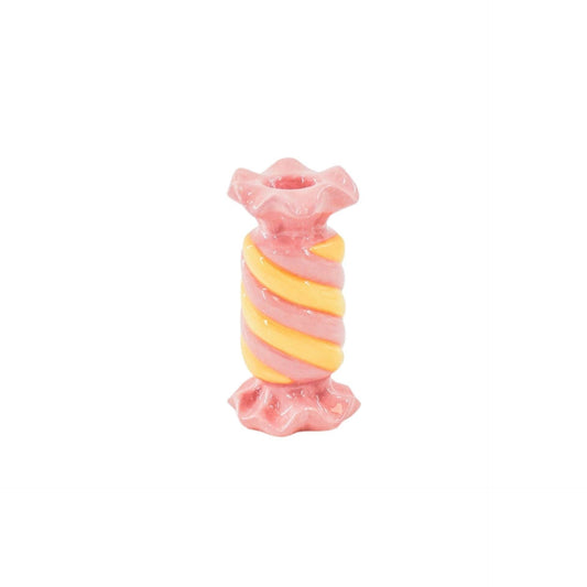 Candlestick - Toffee Candy - Ceramic - Pink/Yellow - 7.5x7.5x13 cm
