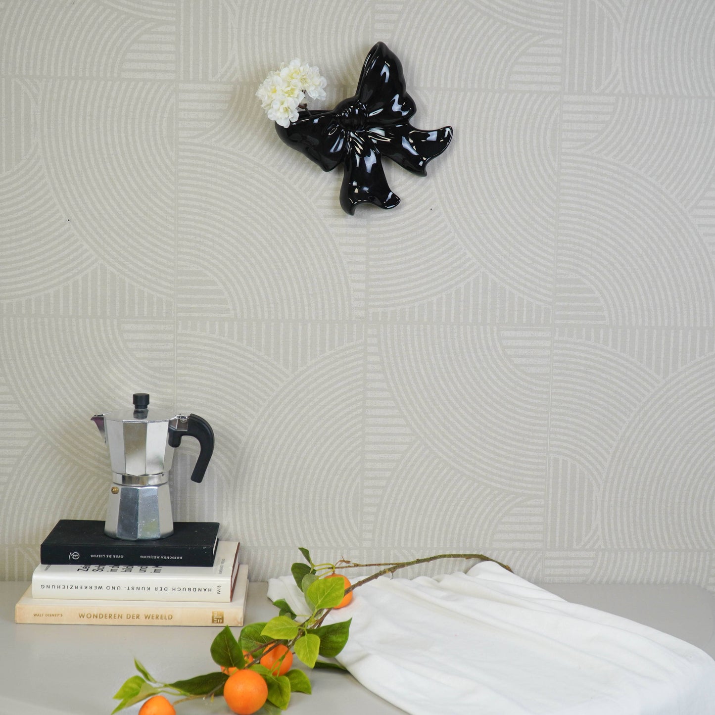 Wall Vase - Bowl Vase - Ceramic - Black - 19x18.5x5.5 cm