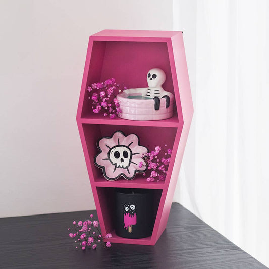 Fuchsia pink coffin-shaped shelf