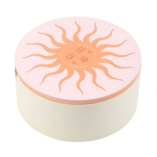 Jewelry storage box with sun motif