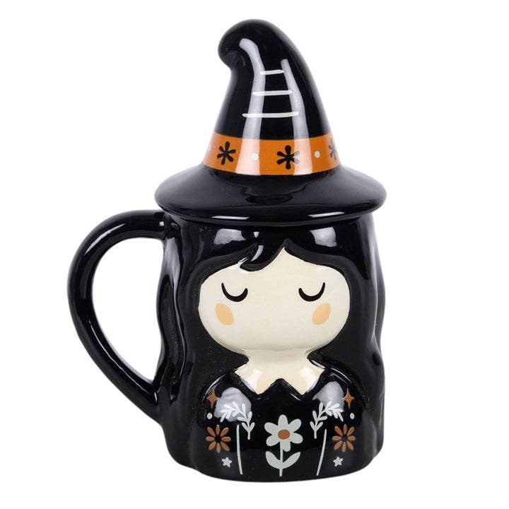 Mug à couvercle Sorcière folklorique effrayante d'Halloween