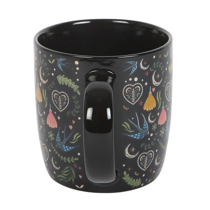 Mug à motif floral folk noir Midnight Bloom