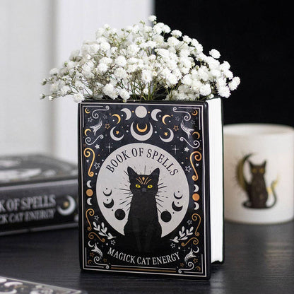 Vase en forme de livre de magie du chat noir