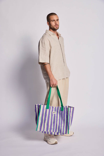 Sac cabas Claude Rayures Vert et Parme