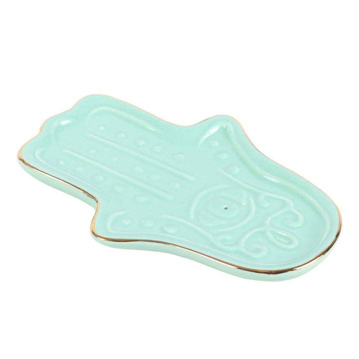 Blue Hamsa Hand Ceramic Incense Holder
