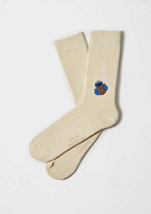 Chaussettes BeSesameStreet Cookie Monster Embroidered Beige – Besocks