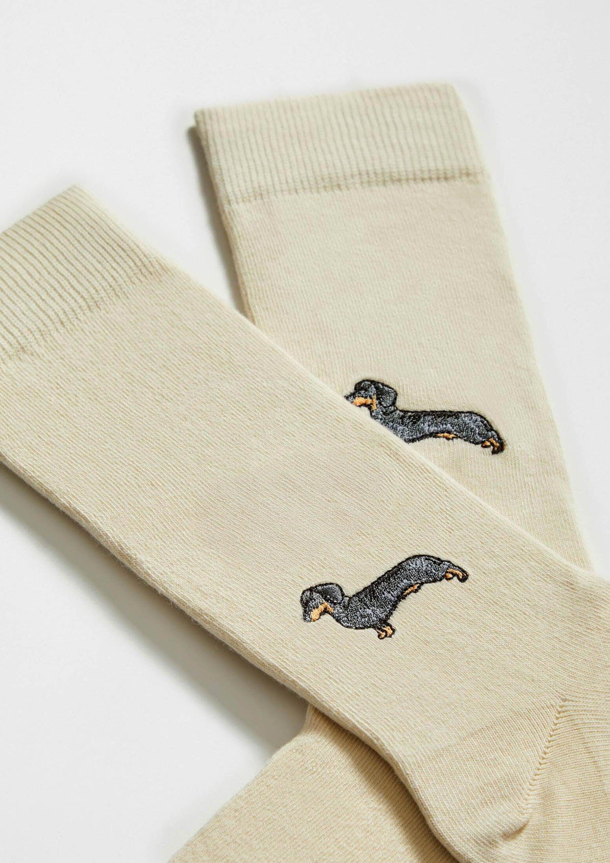 Chaussettes brodées BePets Teckel Beige