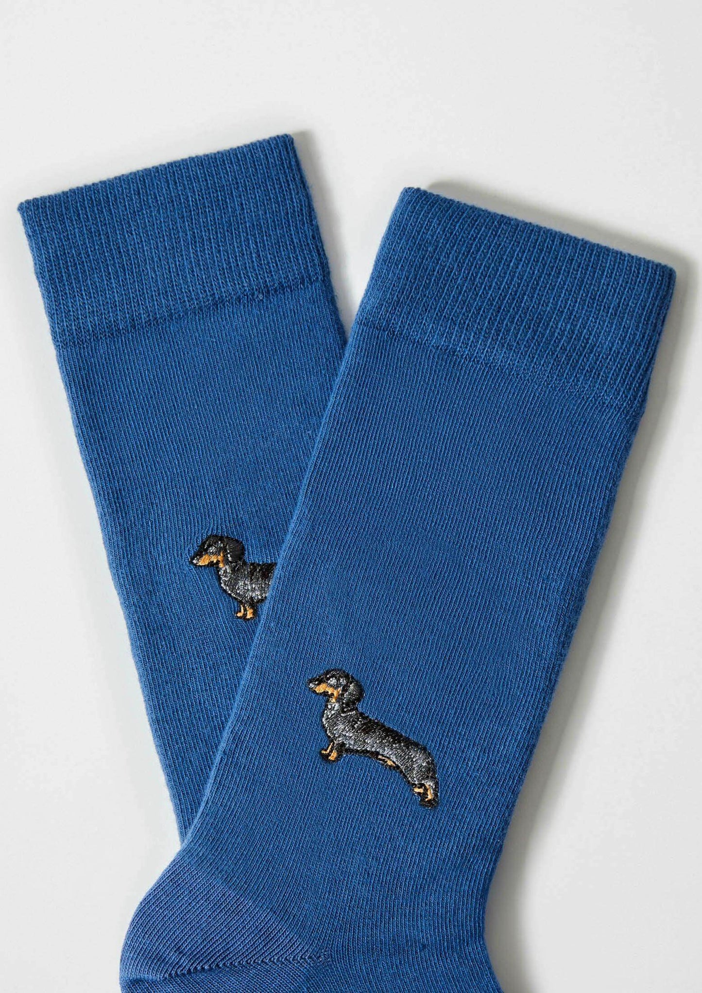 Chaussettes brodées BePets Teckel Bleu