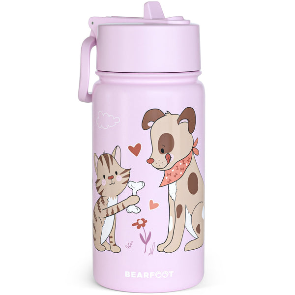 Thermo Kids Stainless Steel Water Bottle - Dog&Cat Purple