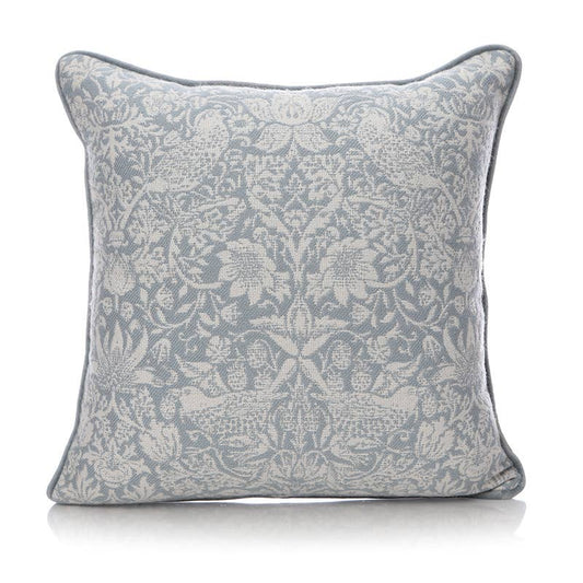 William Morris Strawberry Thief light blue cushion