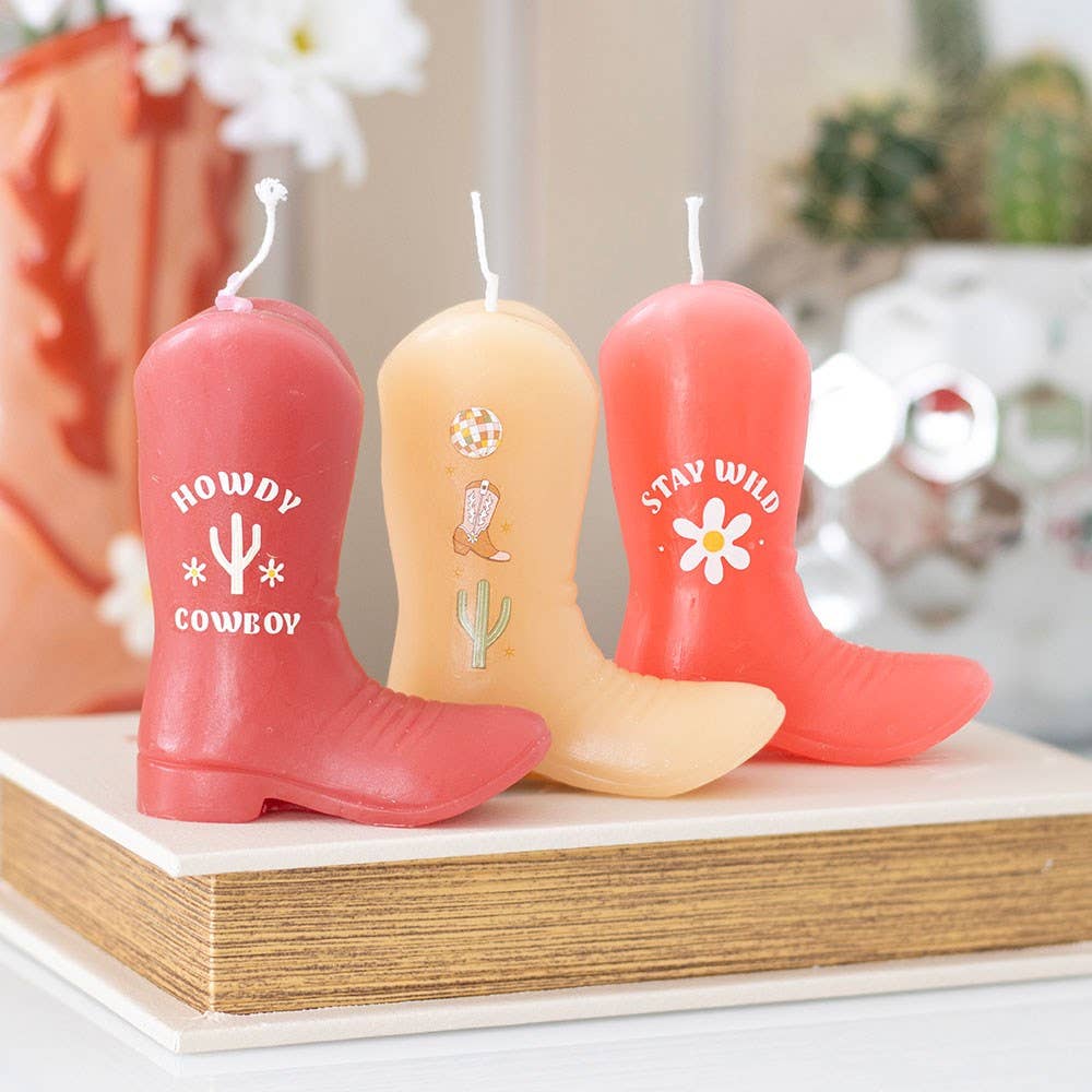 Ensemble de 3 bougies en forme de bottes de cowboy