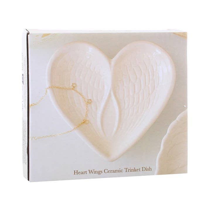 Coupelle à bijoux en forme de cœur avec aile d'ange blanc cassé