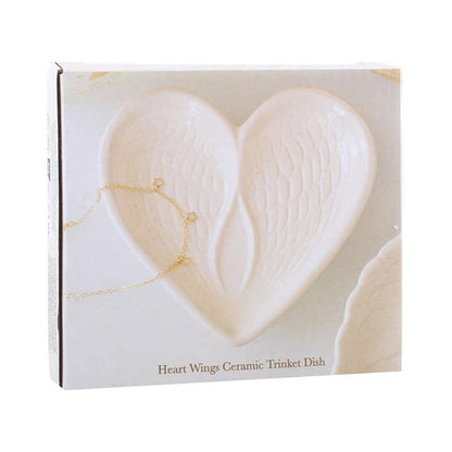 Coupelle à bijoux en forme de cœur avec aile d'ange blanc cassé