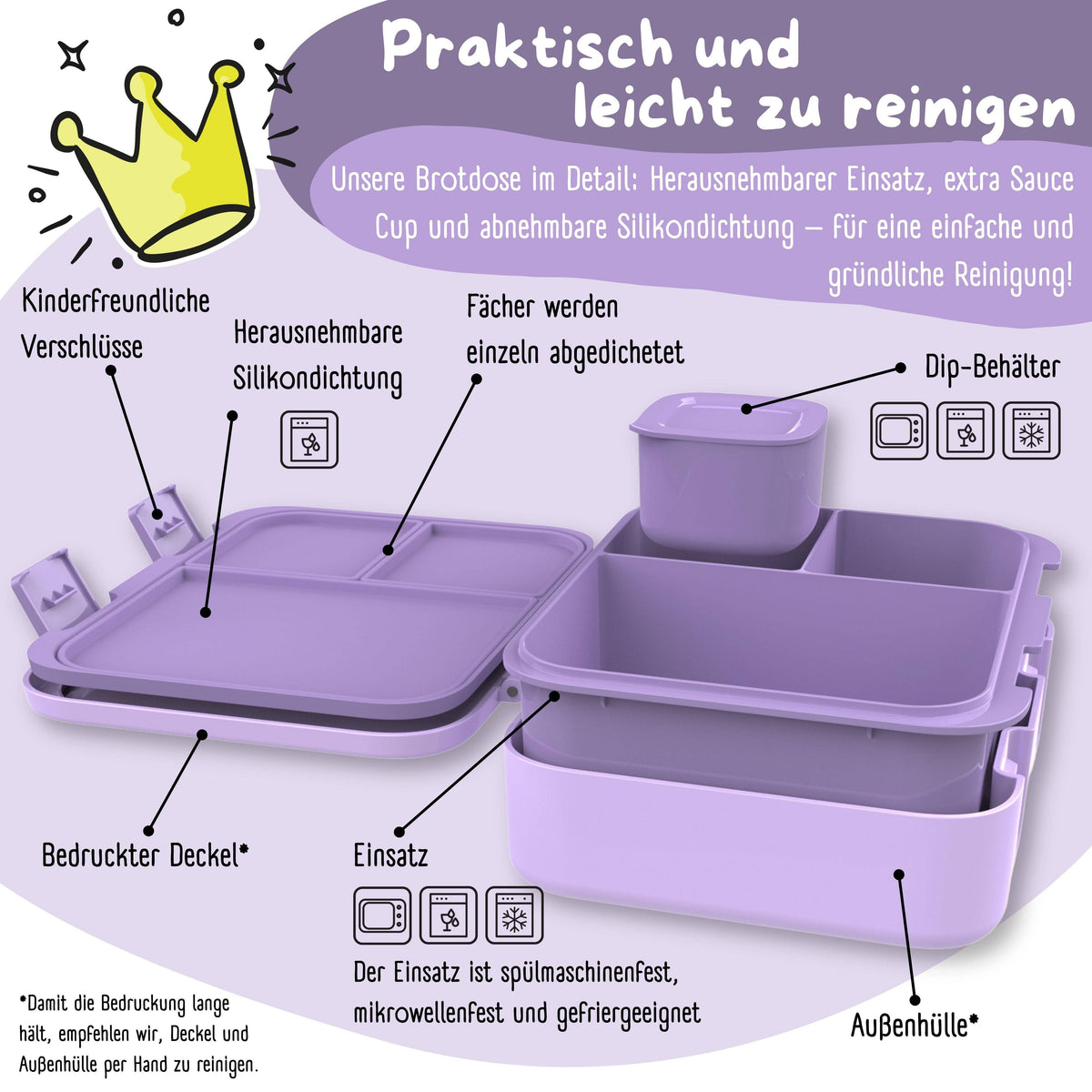 Bento Box with Compartments, Leakproof - Dog & Cat Purple