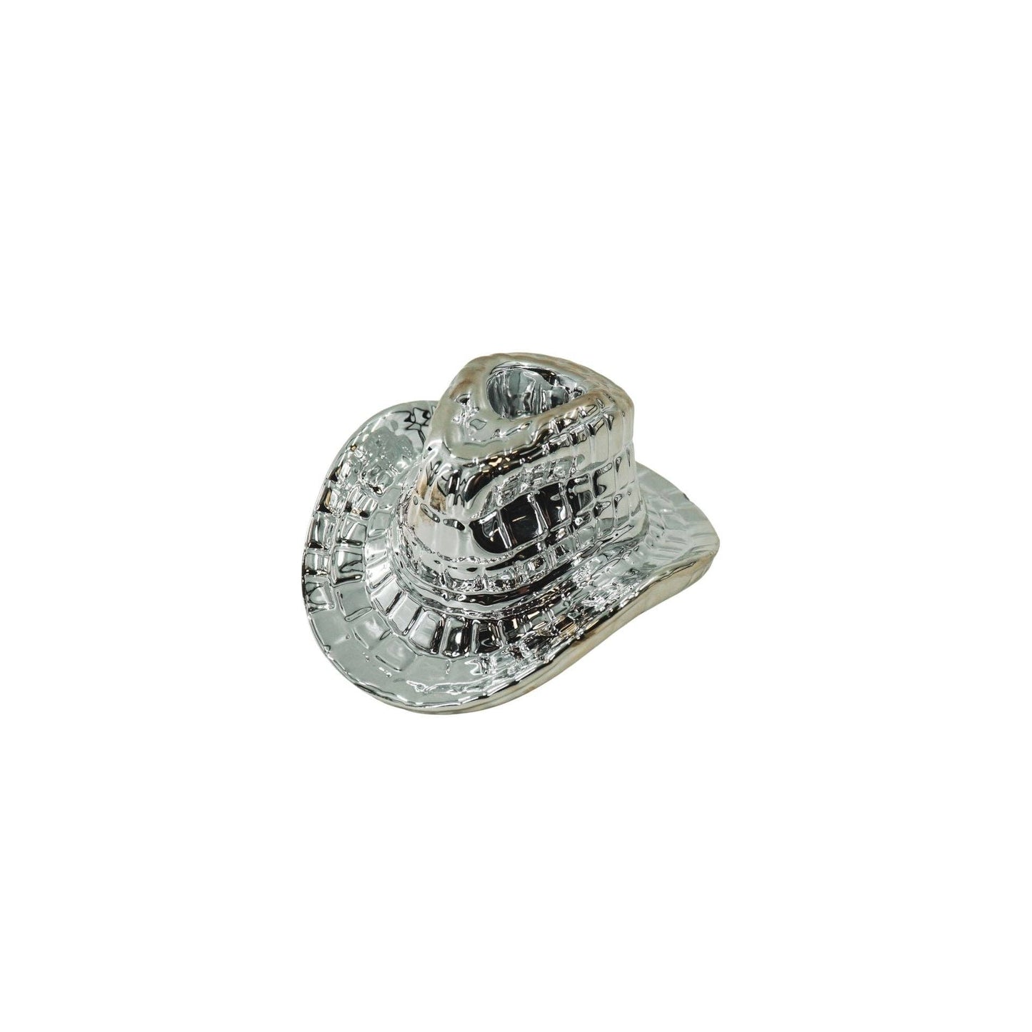 Bougeoir - Chapeau de Cowboy - Céramique - Argent - 13,5x11x7 cm