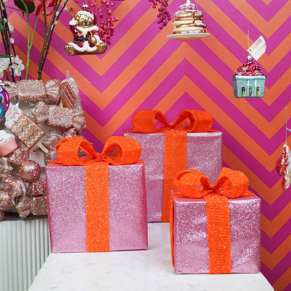 Cadeau de Noël à LED - S3 - Polystyrène - Rose/Orange - 15/20/25cm