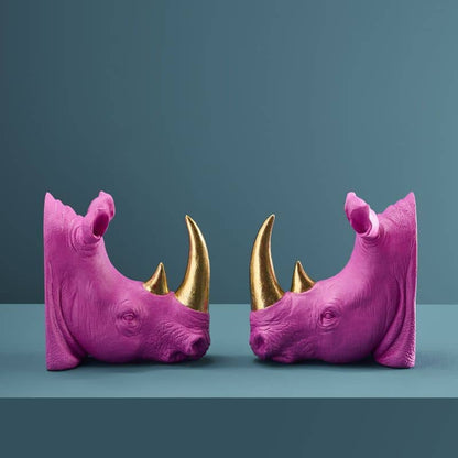 S/2 Rhinoceros Bookends, Magenta, 39.5 x 14.2 x 20.5 cm