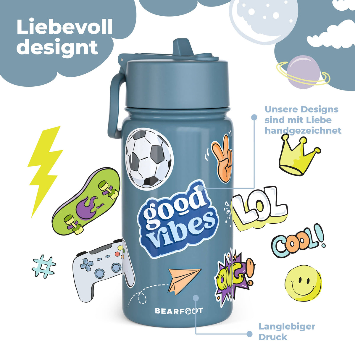 Thermo Kids' Stainless Steel Water Bottle - Purple Sticker