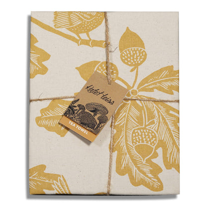 Woodland Leaf Ochre Recycled Cotton Dish Towel