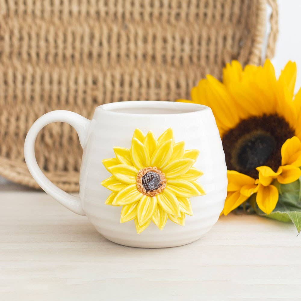 Tazza rotonda "Hello Sunshine" con girasole 3D