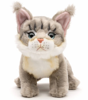 Peluche chat Maine Coon gris assis – 18 cm (hauteur)