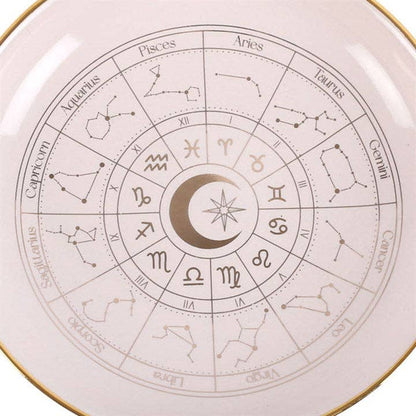 Plat à babioles en forme de roue astrologique blanc cassé
