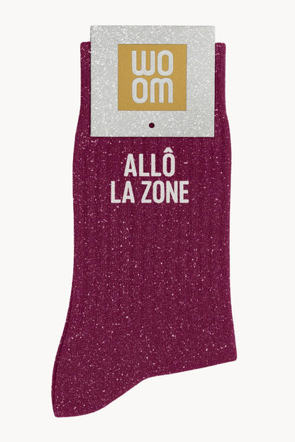 "Hello, Zone" Glitter Message Socks - Purple