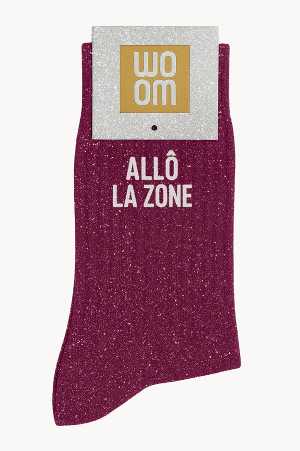 "Hello, Zone" Glitter Message Socks - Purple