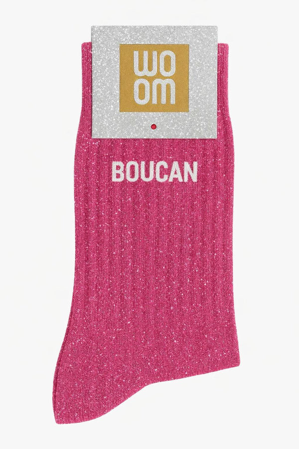 "Boucan" Sequin Message Socks - Fuchsia Pink