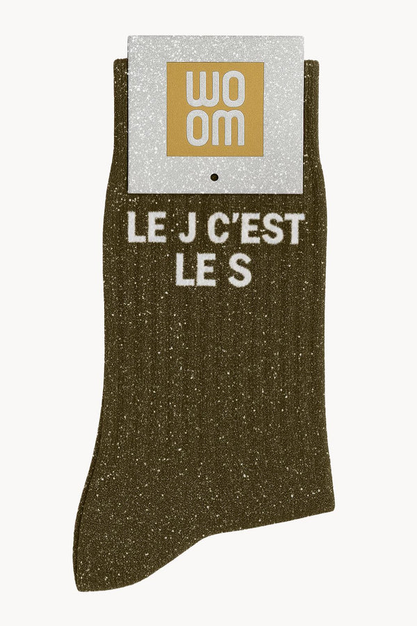 "Le J c'est le S" Sequin Socks - Khaki
