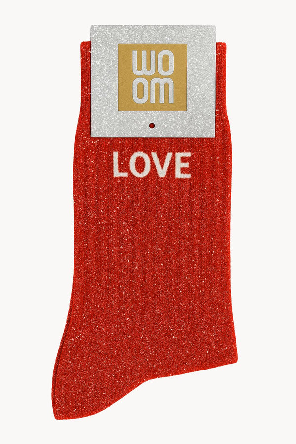 Sequin "Love" Message Socks - Red