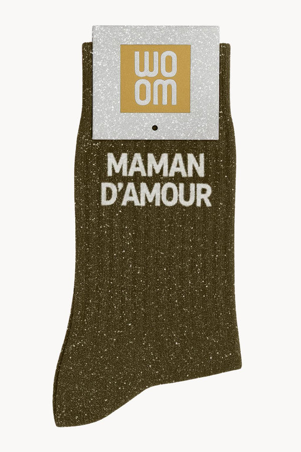 "Love Mum" Sequin Message Socks - Khaki