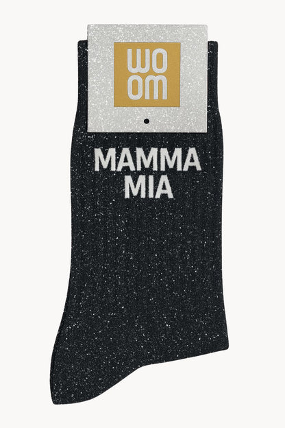 "Mamma Mia" Sequin Message Socks - Black